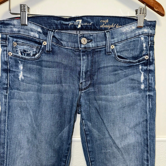 7 For All Mankind Women’s Distressed Blue Crop Straight Leg Jeans Size 28 - Picture 8 of 16